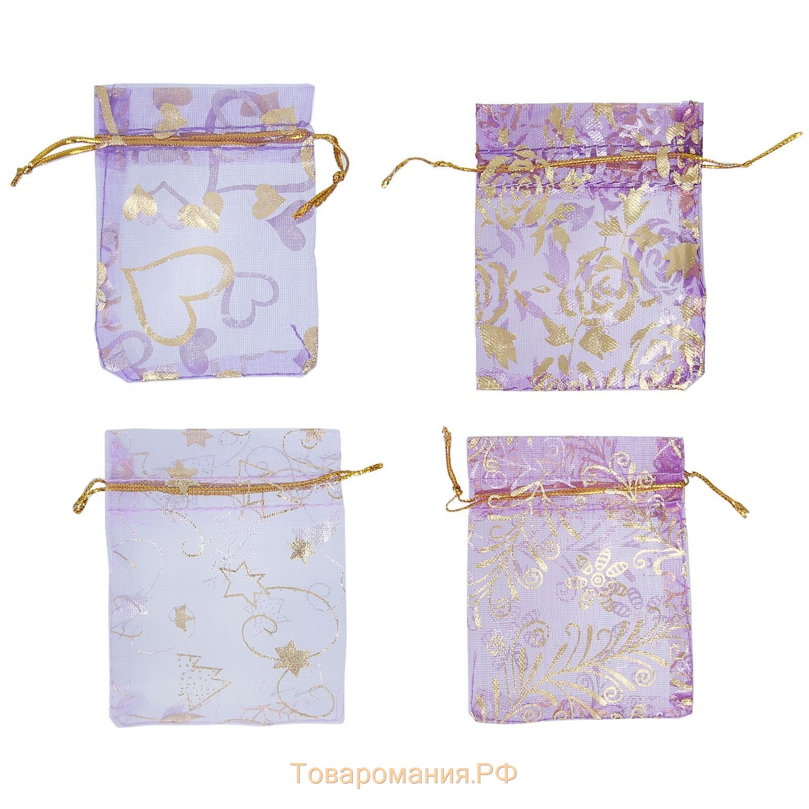 Мешочек подарочный «Розы золотистые», 7×9, цвет фиолетовый