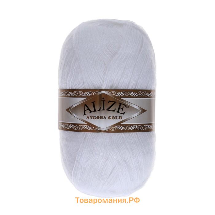 Пряжа для вязания спицами, крючком ALIZE, Angora Gold, 20% шерсть, 80% акрил, 550 м/100 г, (55 белый)