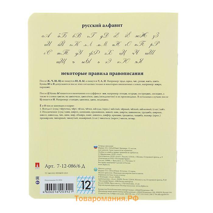 Тетрадь 12 листов в частую косую линейку «Народная», обложка мелованная бумага, жёлтая