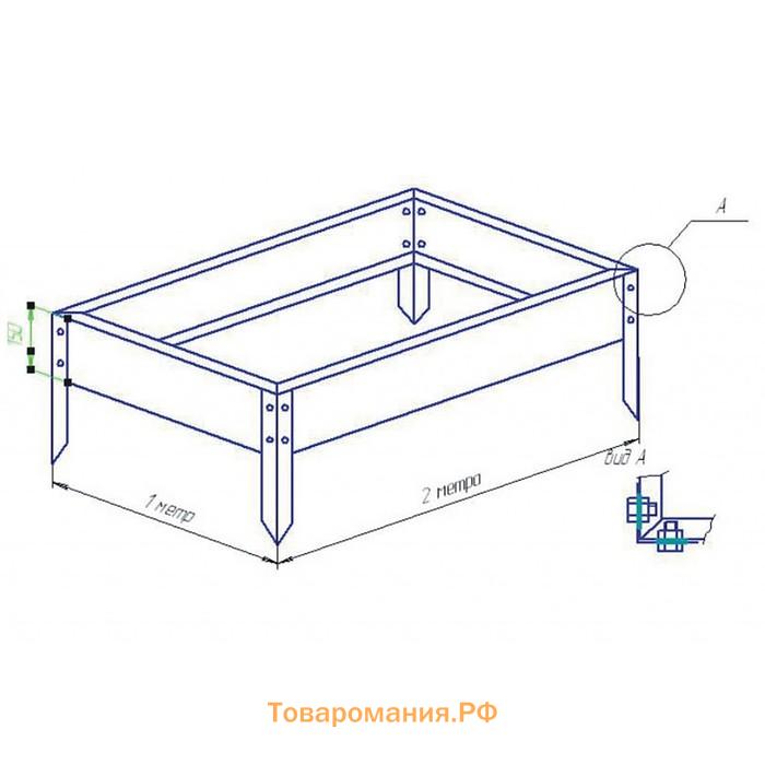 Грядка оцинкованная, 195 × 100 × 15 см, тёмно-зелёная, Greengo