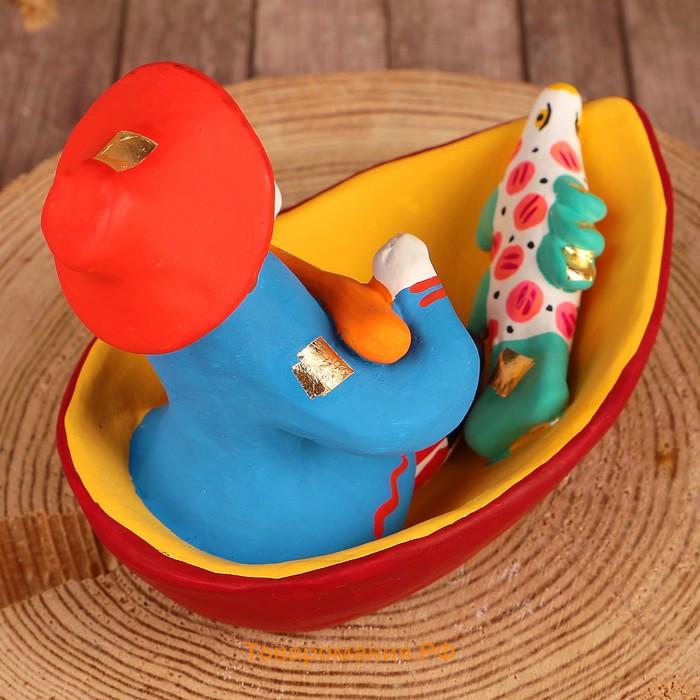 Дымковская игрушка «Фигурка: Мужик в лодке», 12×7.5×9 см