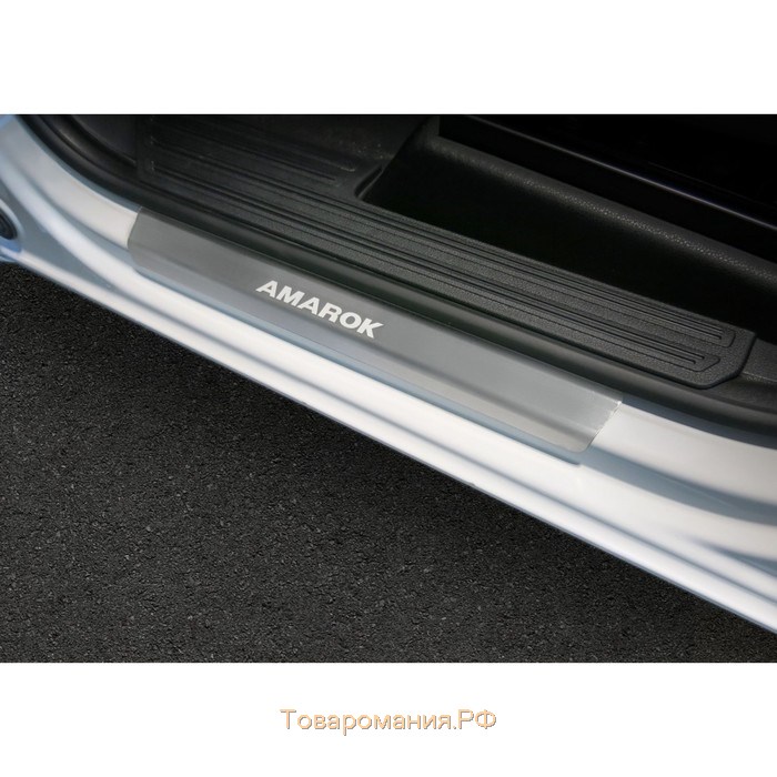 Накладки на пороги Rival для Volkswagen Amarok I рестайлинг 2016-2019, нерж. сталь, с надписью, 4 шт., NP.5806.3
