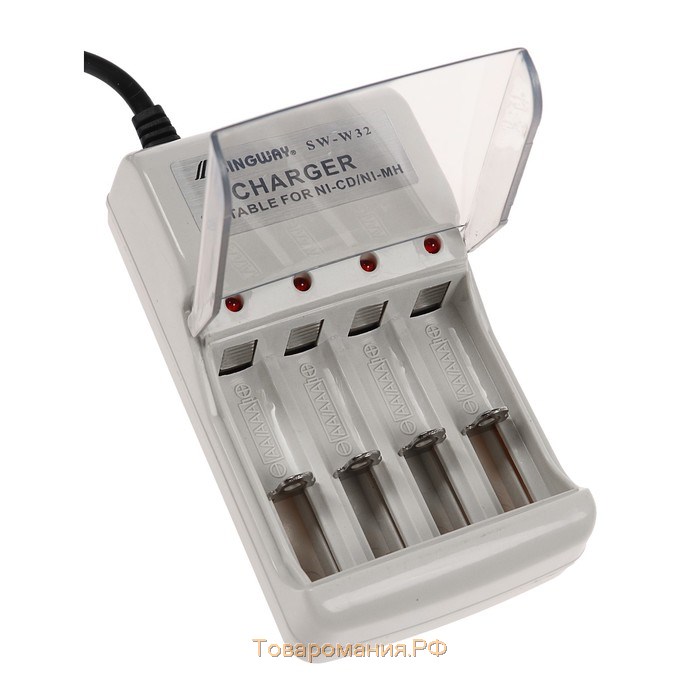 Зарядное устройство для четырех аккумуляторов АА или ААА CHR-56, 1 м,ток заряда 180 мА,белое
