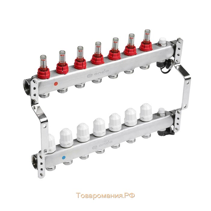 Коллекторная группа ONDO, 1"х3/4", 7 выходов, с расходомерами, нержавеющая сталь