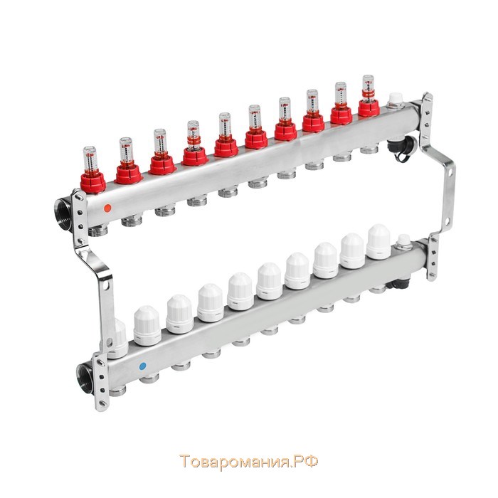 Коллекторная группа ONDO, 1"х3/4", 10 выходов, с расходомерами, нержавеющая сталь