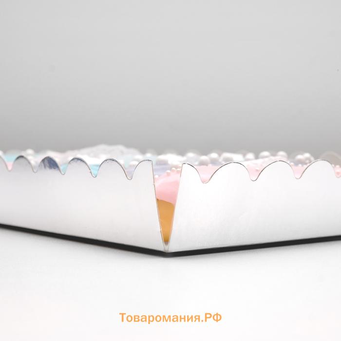 Коробочка для печенья с PVC крышкой, серебряная, 22 х 15 х 3 см