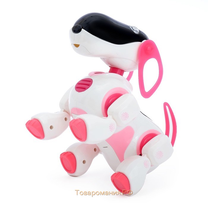 Робот собака «Ки-Ки», программируемый, на пульте управления, интерактивный: звук, свет, танцующий, музыкальный, на батарейках, на русском языке, розовый