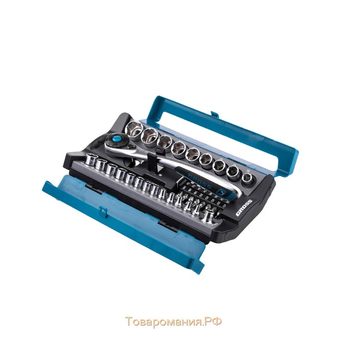 Набор торцевых головок Gross 14143, 41 предмет, трещотка 120 зубьев, 1/2", CrV