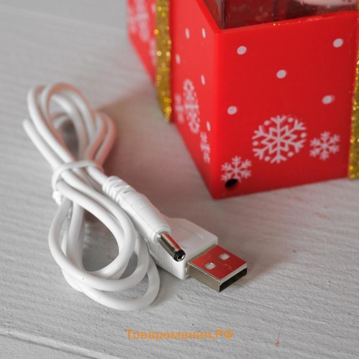Светодиодная фигура «Подарок красный» 10 × 19 × 10 см, пластик, батарейки ААх3 (не в комплекте), USB, свечение тёплое белое
