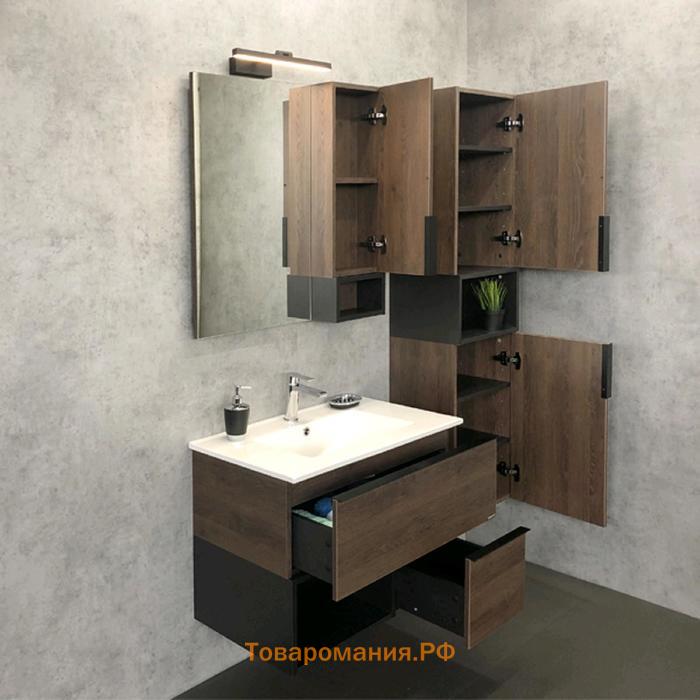 Зеркало шкаф Comforty Франкфурт 75 для ванной комнаты, цвет дуб шоколадно-коричневый