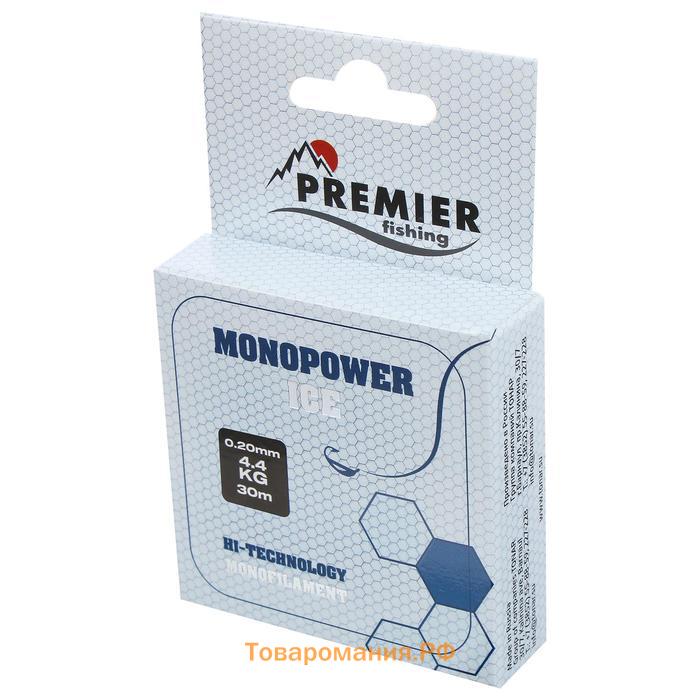 Леска PREMIER fishing MONOPOWER ICE, диаметр 0.20 мм, тест 4.4 кг, 30 м, прозрачный