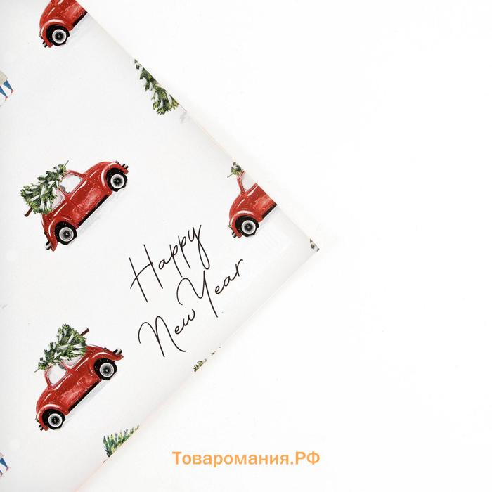 Бумага упаковочная глянцевая двухсторонняя «Новогодние машины», 70 × 100 см