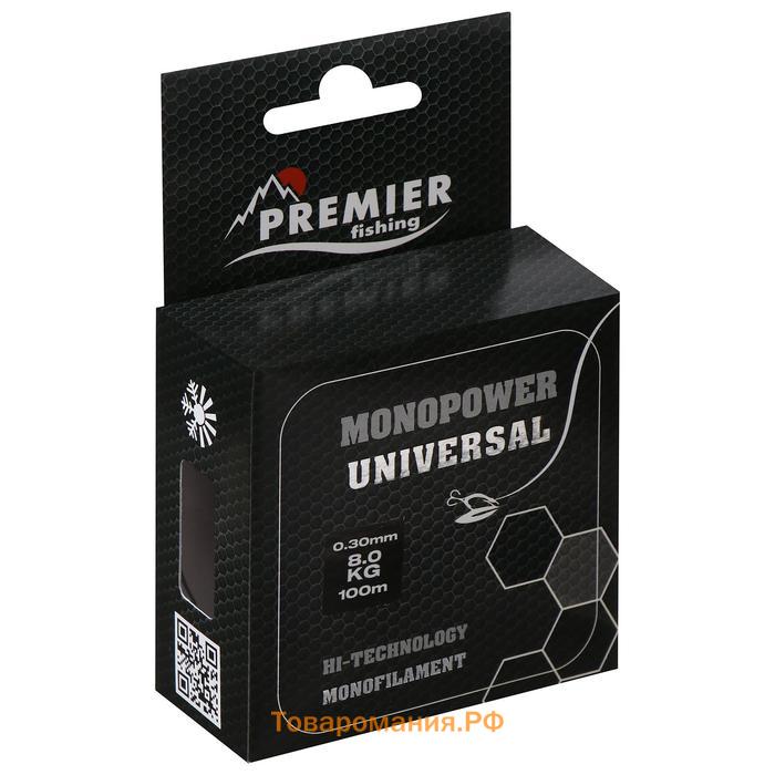 Леска Preмier fishing MONOPOWER Universal, диаметр 0.3 мм, тест 8 кг, 100 м, прозрачная