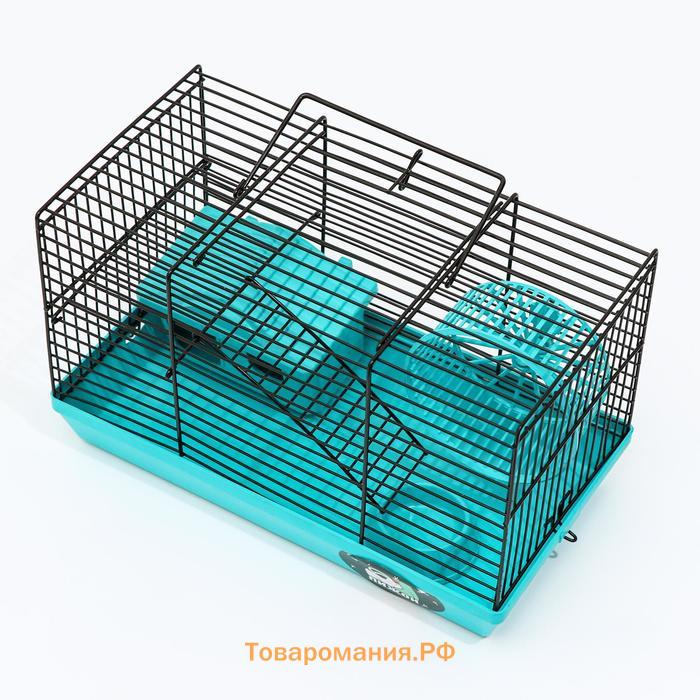 Клетка-мини для грызунов "Пижон" №2, укомплектованная, 27 х 15 х 16 см, бирюзовая
