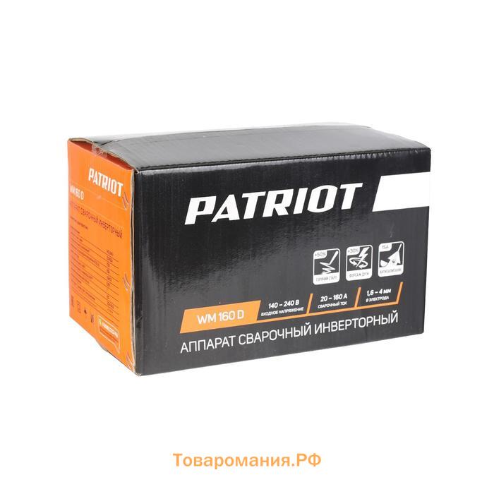 Аппарат сварочный инверторный Patriot WM160D, 220 В, 6.8 кВт, 20-160 А, электроды 1.6-4 мм