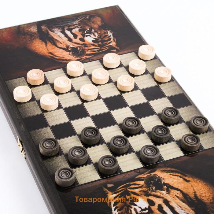 Нарды "Тигр", деревянная доска 40 x 40 см, с полем для игры в шашки