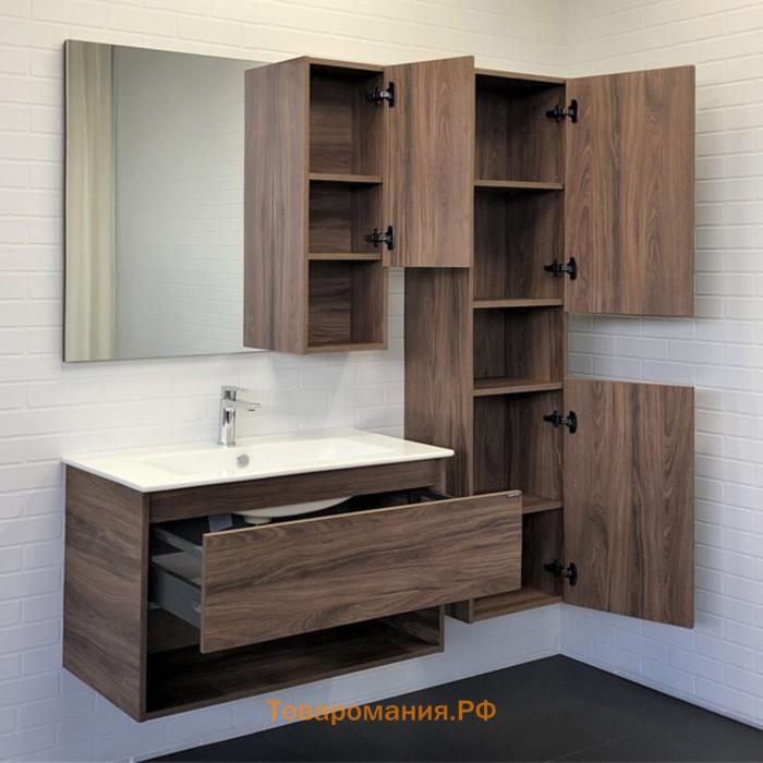 Зеркало шкаф Comforty Бордо 90 для ванной комнаты, цвет дуб темно-коричневый