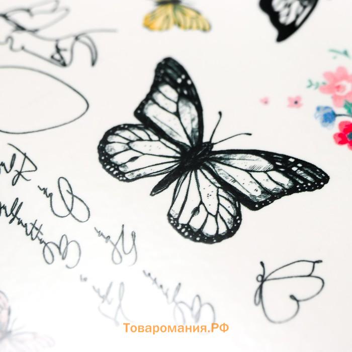Татуировка на тело "Бабочки и надписи" 10х15 см