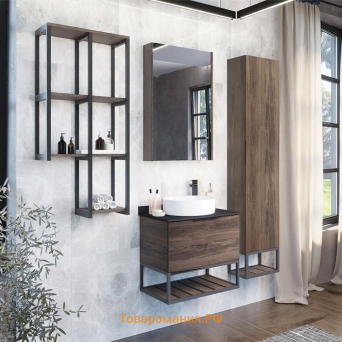 Зеркало шкаф Comforty Порто 50 для ванной комнаты, цвет дуб темно-коричневый