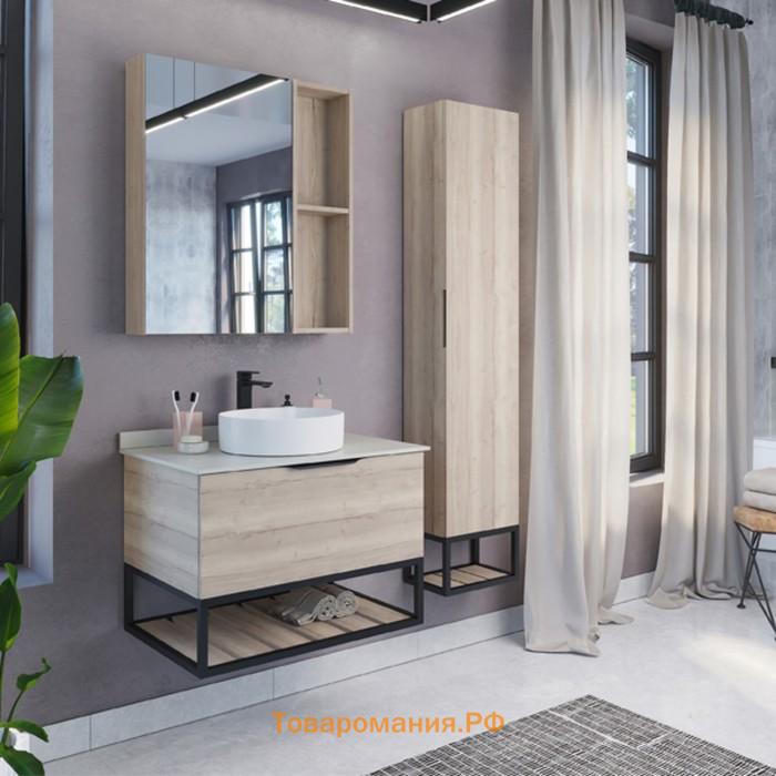 Зеркало шкаф Comforty Порто 75 для ванной комнаты, цвет дуб дымчатый