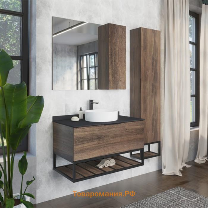 Зеркало шкаф Comforty Порто 90 для ванной комнаты, цвет дуб тёмный-коричневый