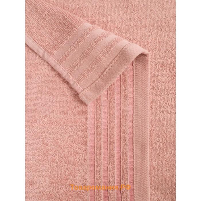 Полотенце махровое, размер 40x70 см, розовое с бордюром полоса