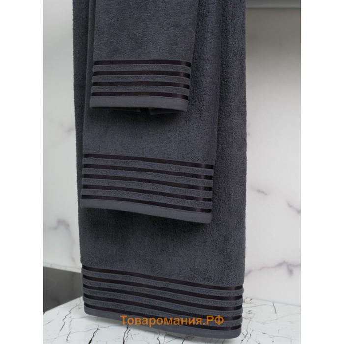 Полотенце махровое, размер 40x70 см, тёмно-серое с бордюром