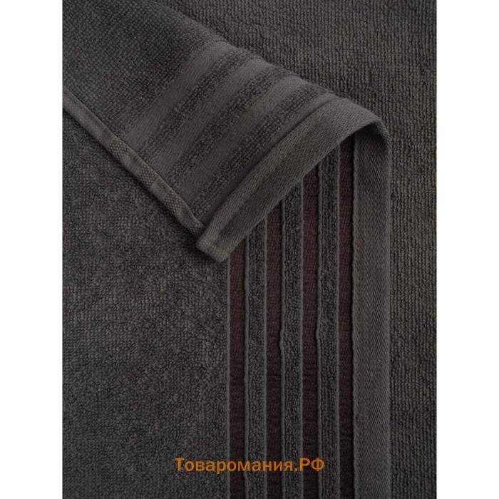 Полотенце махровое, размер 40x70 см, тёмно-серое с бордюром