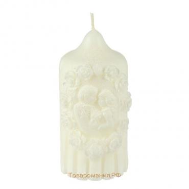 Свеча-цилиндр свадебная "Жених и невеста", 9х4,5 см, белая с блеском, домашний очаг