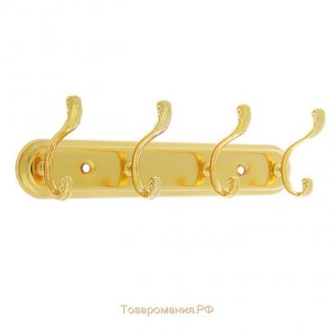 Вешалка ТУНДРА TVF001, металлическая, четырехрожковая, цвет золото