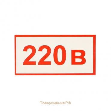 Наклейка «Указатель напряжения 220 В», 20×10 см, цвет красный