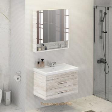 Зеркало шкаф Comforty Никосия 80 для ванной комнаты, цвет дуб белый