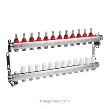 Коллекторная группа ONDO, 1"х3/4", 12 выходов, с расходомерами, нержавеющая сталь