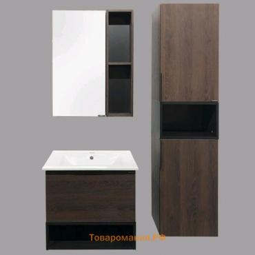 Зеркало шкаф Comforty Франкфурт 60 для ванной комнаты, цвет дуб шоколадно-коричневый