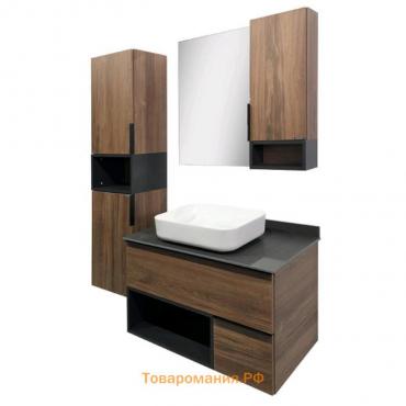 Зеркало шкаф Comforty Штутгарт 90 для ванной комнаты, цвет дуб тёмно-коричневый