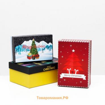 Набор подарочных новогодних коробок 3 в 1 Merry christmas, 23 х 16 х 9,5 - 19 х 12 х 6,5 см.