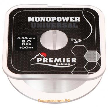 Леска Preмier fishing MONOPOWER Universal, диаметр 0.3 мм, тест 8 кг, 100 м, прозрачная