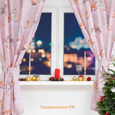 Новый год. Новогодний комплект штор для кухни с подхватами "Christmas forest" 145х180см-2 шт, габардин