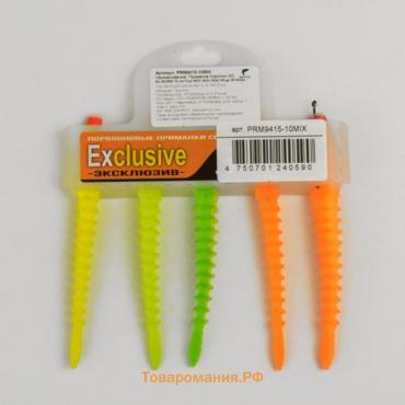 Приманки поролоновые 3D Ex WORM FLUO 10 см, под офсетный крючок №1, 2, 4/MIX, 5 шт.