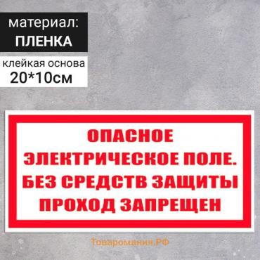 Табличка «Опасное электрическое поле. Без средств защиты проход запрещён», 200×100 мм