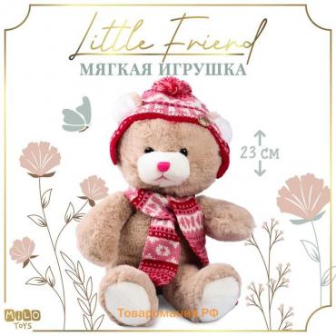 Мягкая игрушка на новый год Little Friend, мишка в шапке и шарфе, 23 см