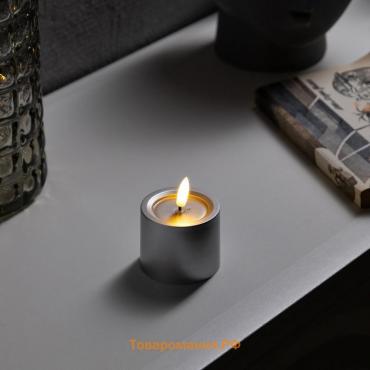 Светодиодная свеча серебристая, 6 × 8 × 6 см, пластик, батарейки АААх2 (не в комплекте), свечение тёплое белое